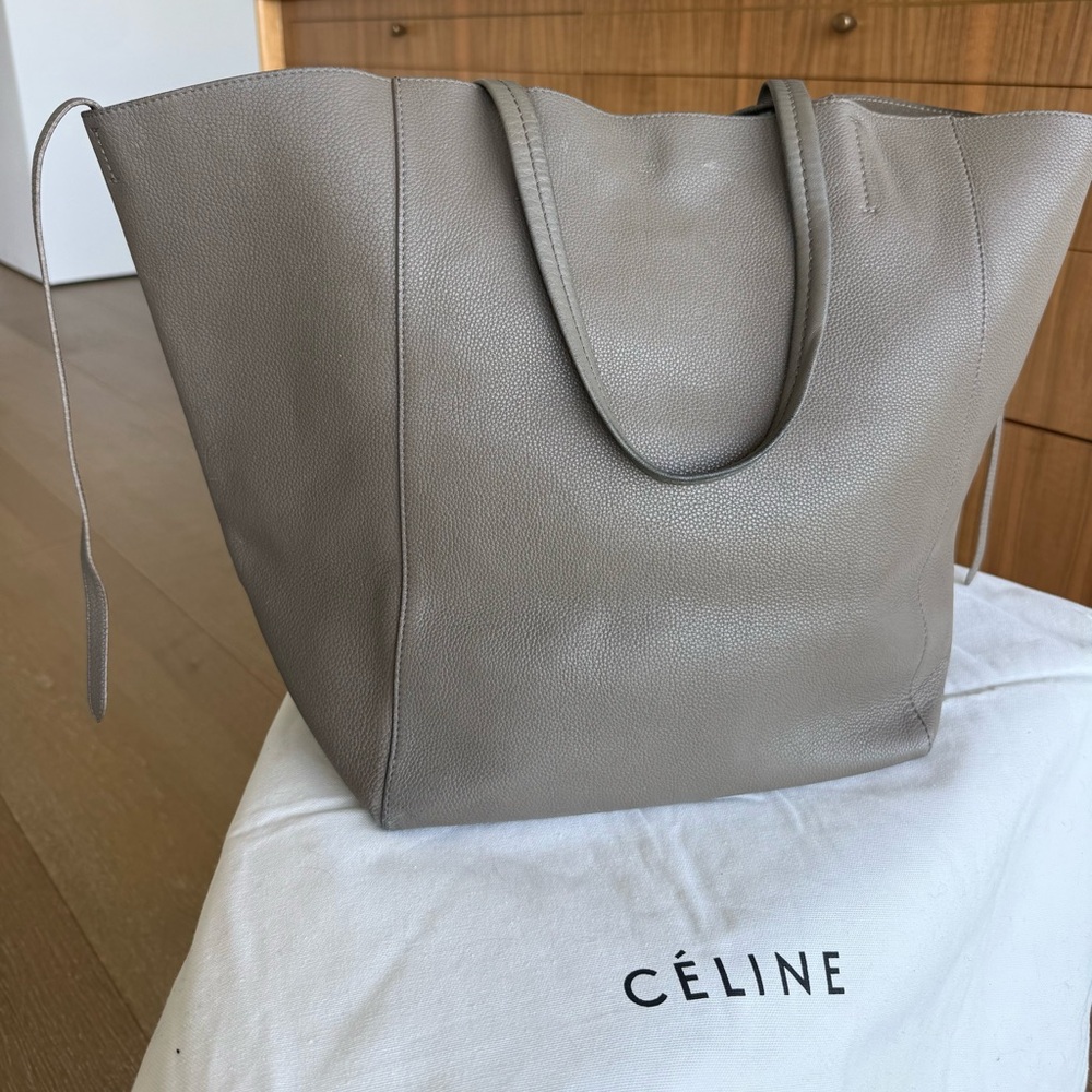 Celine Leather Cabas Tote Bag with Removable Pouch - Gray - Picture 2 of 8